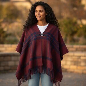 DESIGNER CHARTER CLUB BURGENDY & BLUE STRIPED PONCHO ONESIZE